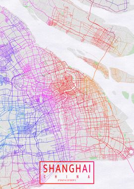 Shanghai City Map Colorful