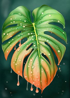 Vibrant Monstera Rain Art