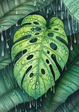 Colorful Rain on Monstera