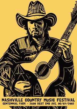 Country Music Linocut Art