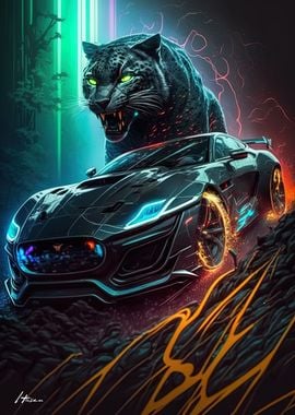 Car and Panther Neon light