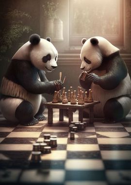 Panda Bears Playing Chess