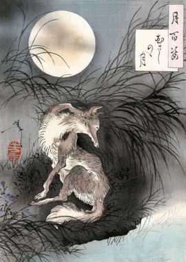 Japanese wolf and the moon