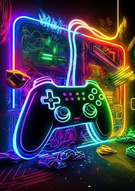 Abstract Neon Game Controller art Gamer poster 6 Digital Download Print