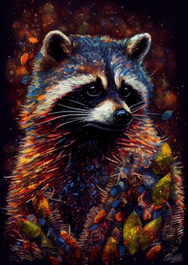 Raccoon Ink Painting