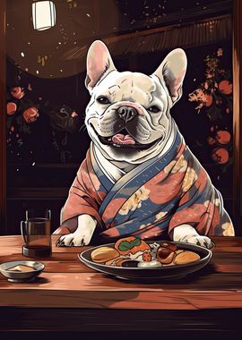 French Bulldog Eating Food