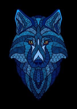 Wolf with blue doodles