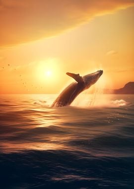 Whale jumping in the sea