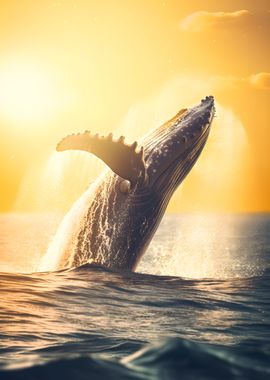 Whale jumping in the sea