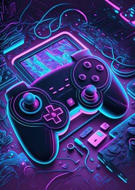 Art Poster Gaming Controller neon