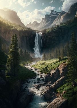 Waterfall in Forest Nature