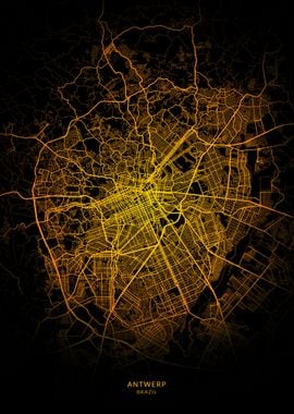 Anwerp City Map Gold