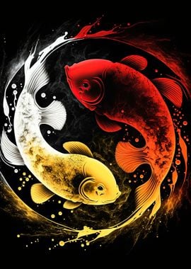 Yin yang koi fish ' Poster, picture, metal print, paint by Minimalist Anime