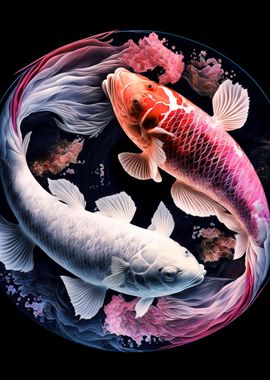 Japanese Art Yin Yang Koi Fish Poster