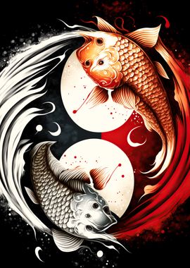 Wall Art Print Koi Fish Yin Yang, Gifts & Merchandise