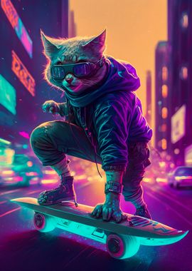 cyberpunCat Playing Skates