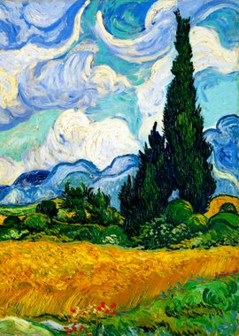 Wheat Field with Cypresses