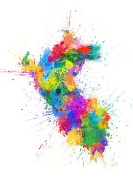 Paint splashes map of Peru