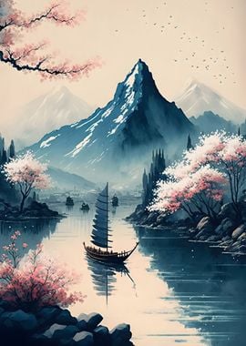 Vintage japanese landscape