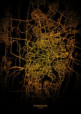 Chongqing City Map Gold