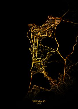 Valparaiso City Map Gold