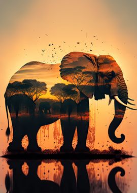 Elephant sunset