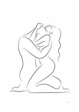 Sexy lovers line drawing