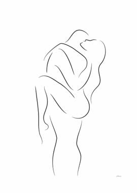 Sensual embrace line art