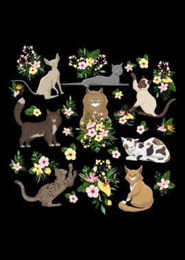 Playful Cats Flowers