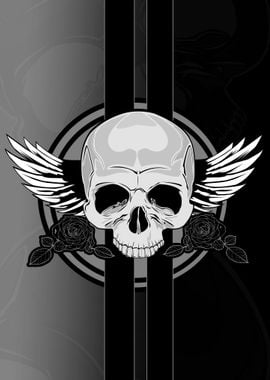 Wing Skull Black White