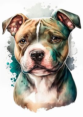 Pitt Bull Puppy Watercolor