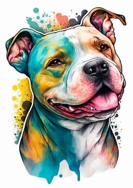 Pitt Bull Puppy Watercolor