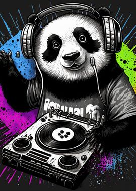 Panda listening to music