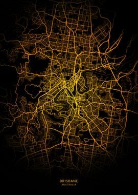 Brisbane City Map Gold