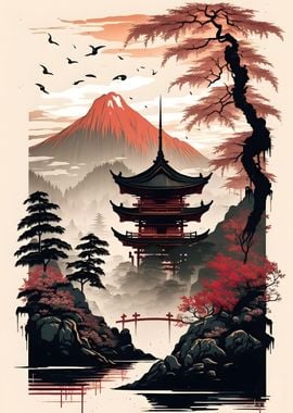 'Japanese Landscape ' Poster, picture, metal print, paint by 1x Merch ...