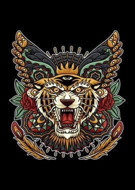 Tiger Butterfy Trad Tattoo