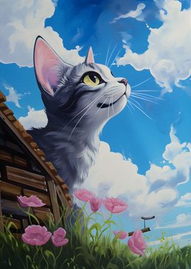 Cute Cat look at the sky