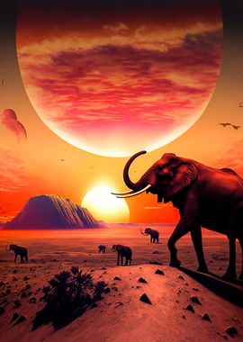 Elephant sunset