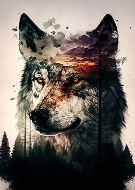 wolf double exposure