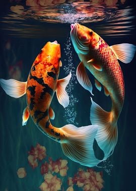 Japanese koi fish ' Poster, picture, metal print, paint by paxtonronalda