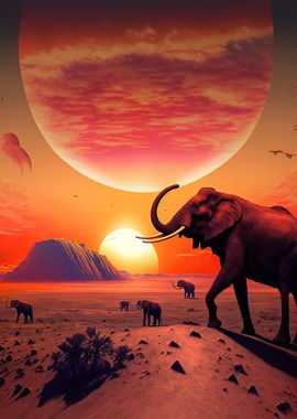 Elephant sunset