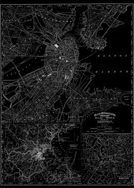 Boston black vintage map