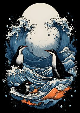 Ocean wave penguins