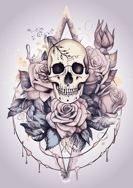 Gothic Floral Skull Clipart