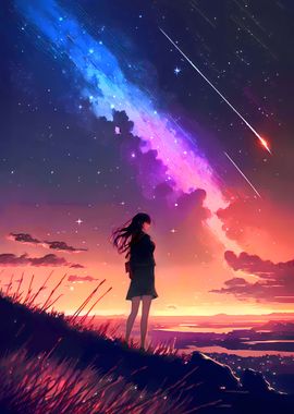 Galaxy Anime Sunset Hill