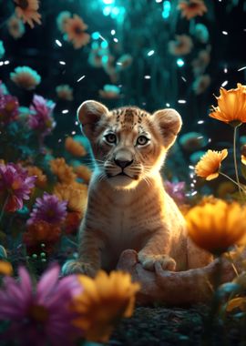 Magical Floral Lion Cub