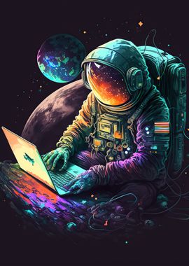 Programmer in space\' Poster, picture, metal print, paint by Ahmet Thorpe |  Displate | Poster