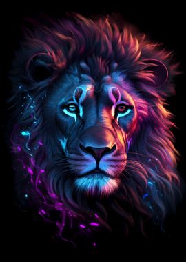 Neon Lion Head Portrait 3