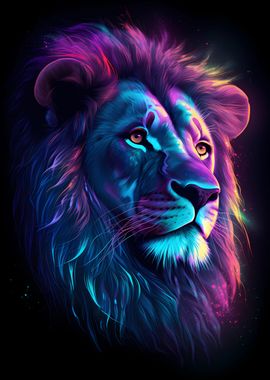 Neon Lion Head Portrait