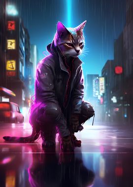 Cat Cyberpunk Neon Art